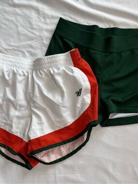 Varsity White and Green Kids Athletic Shorts